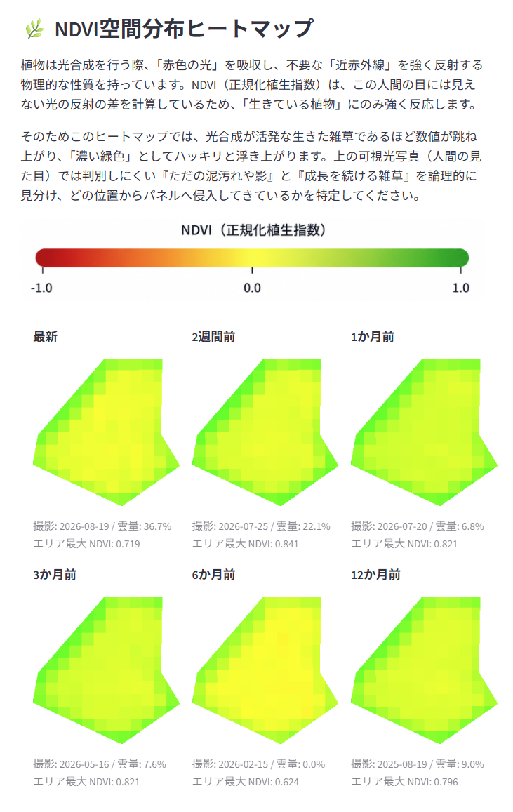栃木県の太陽光発電所 NDVIヒートマップ