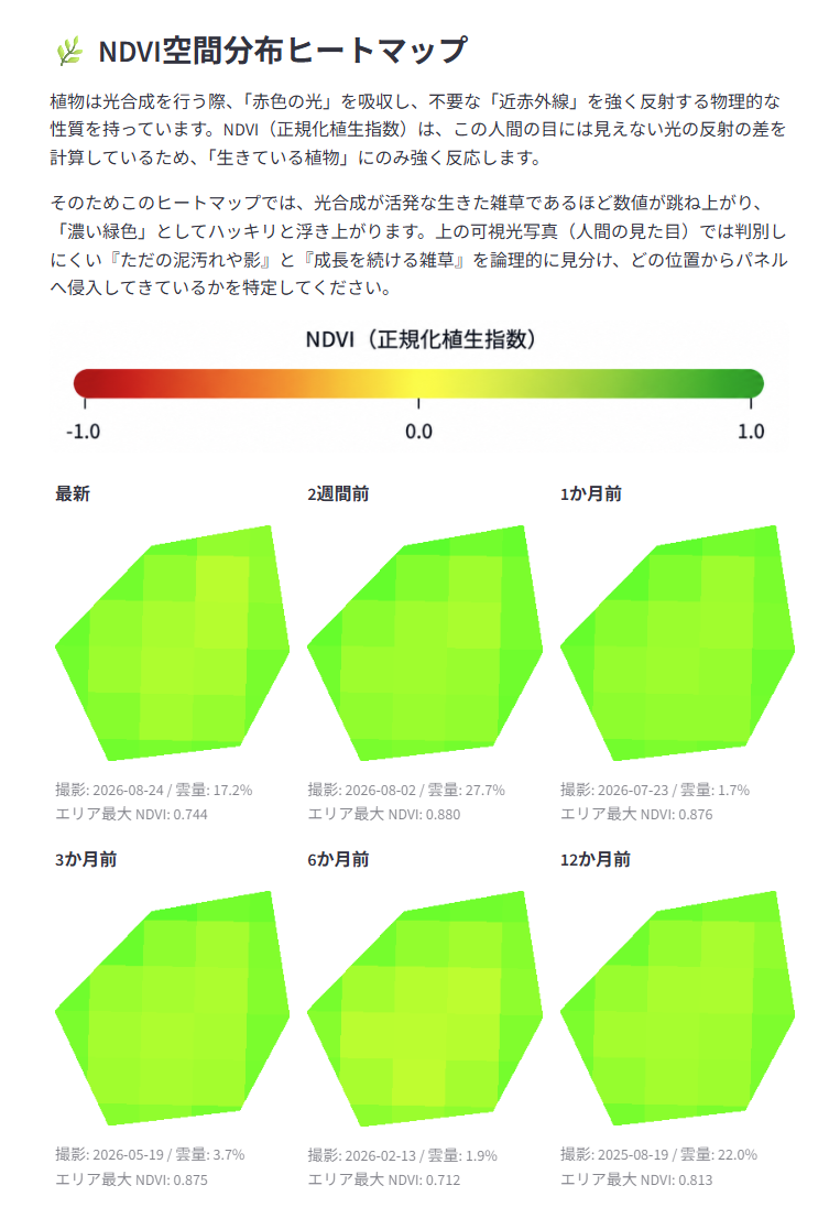 岐阜県の太陽光発電所 NDVIヒートマップ