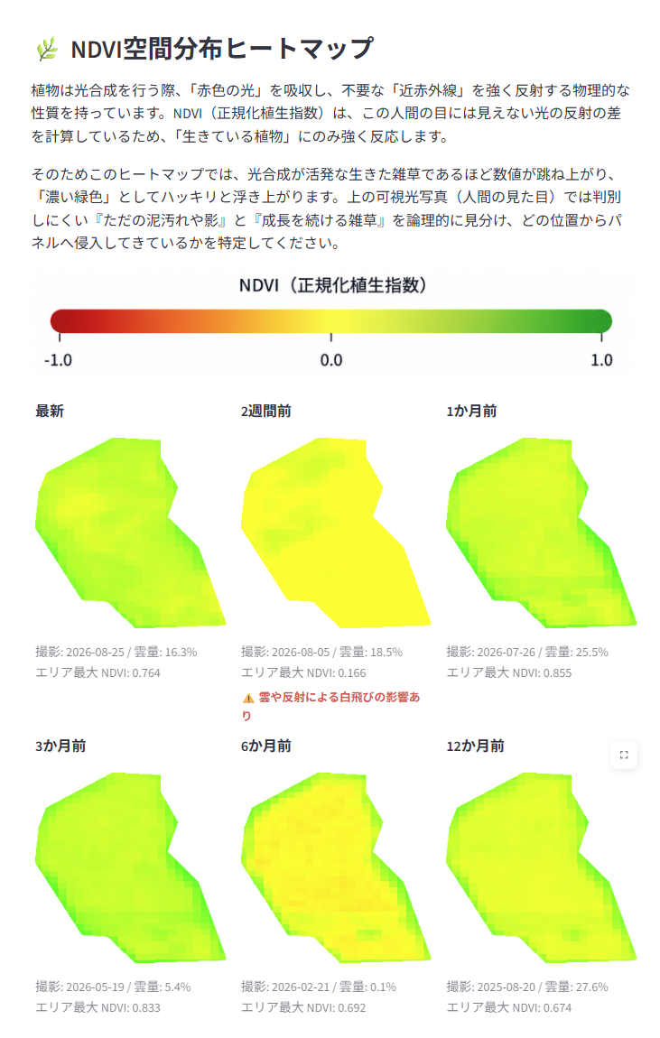 広島県の太陽光発電所 NDVIヒートマップ