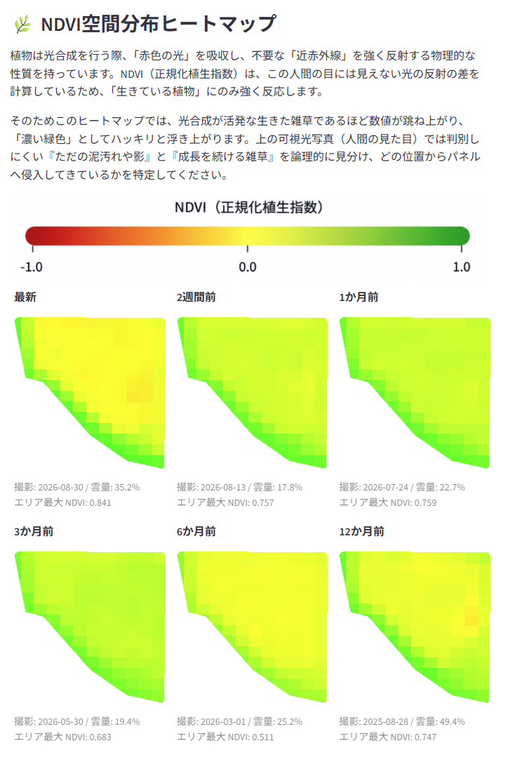 鹿児島県の太陽光発電所 NDVIヒートマップ