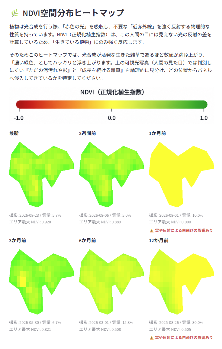 長崎県の太陽光発電所 NDVIヒートマップ